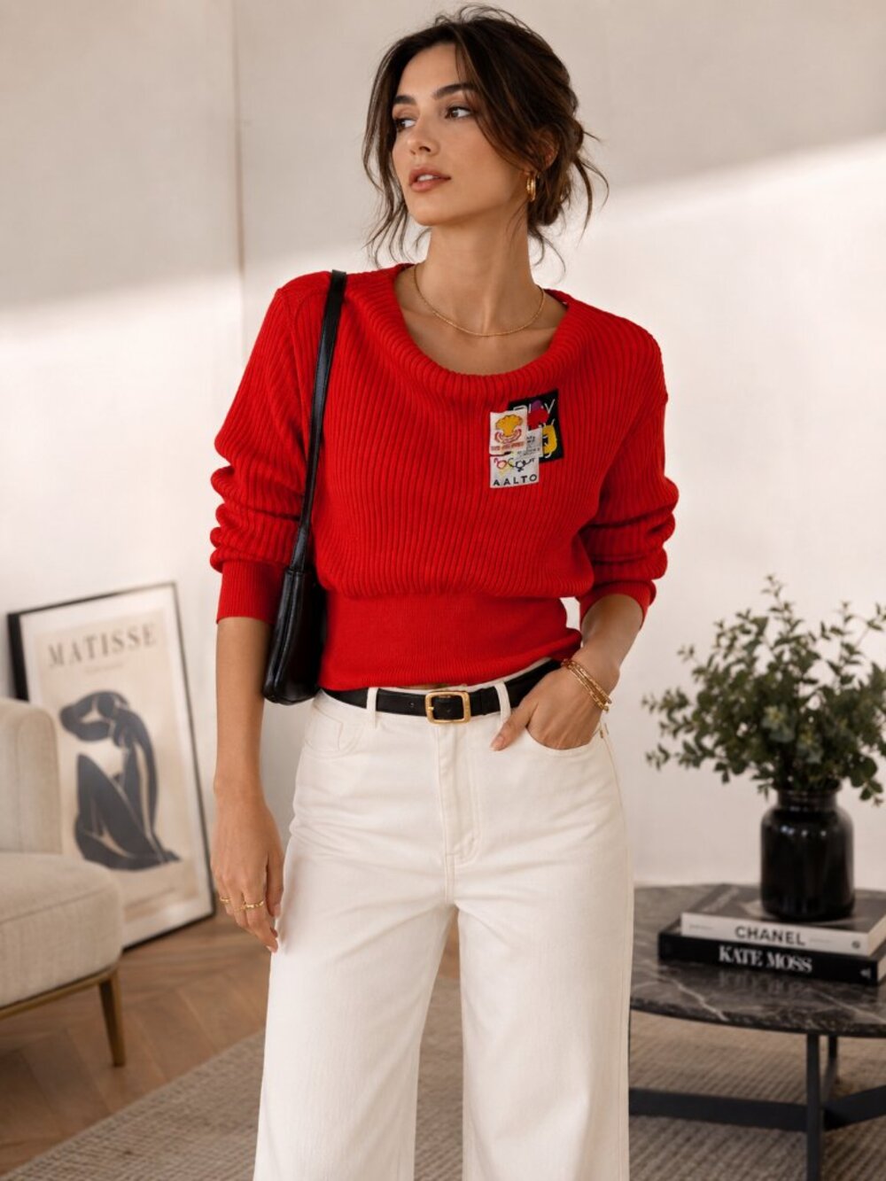 AALTO by Tuomas Merikoski Tomato Red Sweater 38 or S M Strappy Patchwork Cowl